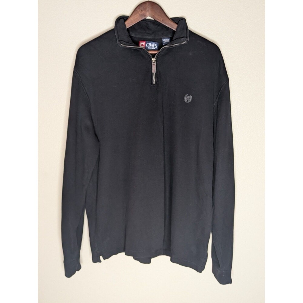 Chaps Men’s XL Quarter Zip Pullover Sweater Black 100% Cotton Crest Logo